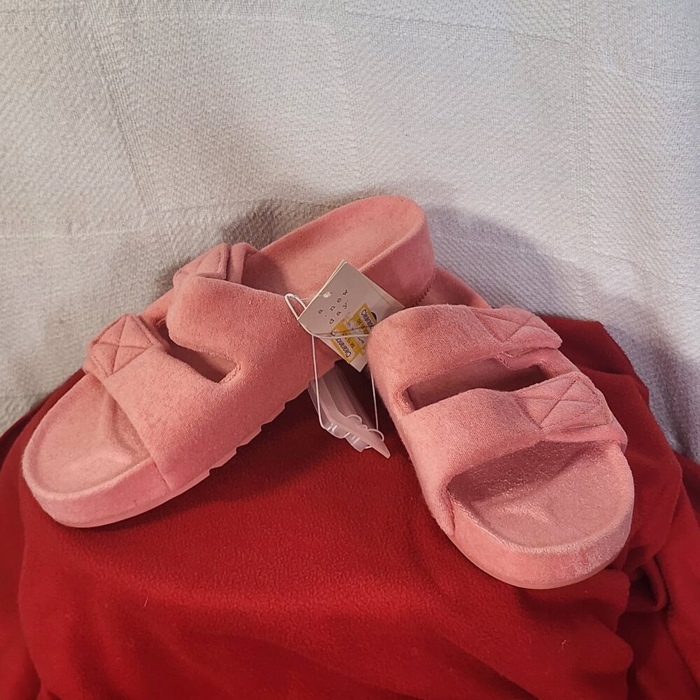 A New Day Coral Orange Contoured Footbed Adj Hook Loop Strap Platform Sandals 10